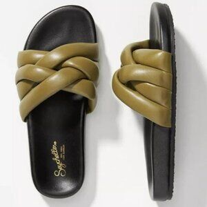 SEYCHELLES Anthropologie low key glow up sandals Slide Olive/Black Size 10 NWOT